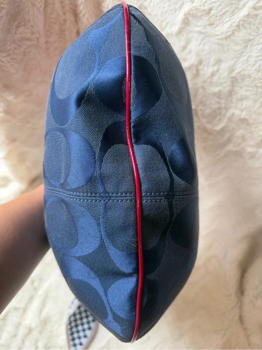 Rare! Y2K Coach Navy Signature Hobo with Pink Leather Trim
